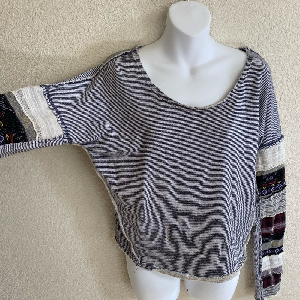 Free People  Patched Up Tee - Patchwork Long Sleeve Striped  Size XS